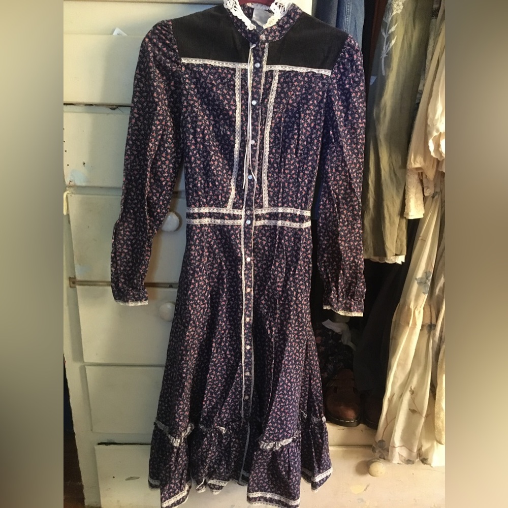 Adorable *Gunne Sax* Calico Prairie Cowgirl Dress Vtg. 9